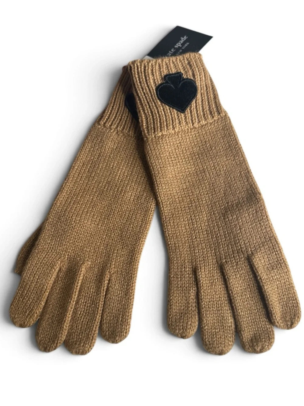 Kate Spade Flocked Spade Knit Gloves Light Tobacco Tan/Camel One Size NWT